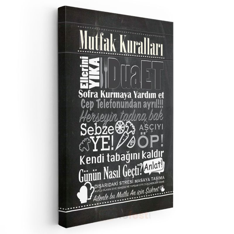 Mutfak Kuralları - Türkçe Ev Dekorasyon Yazısı Kanvas Tablo