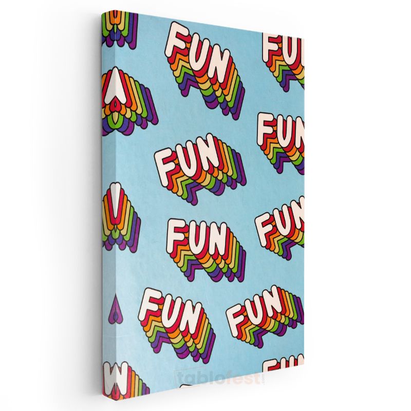 Fun - Renkli Retro Tipografi Deseni Kanvas Tablo