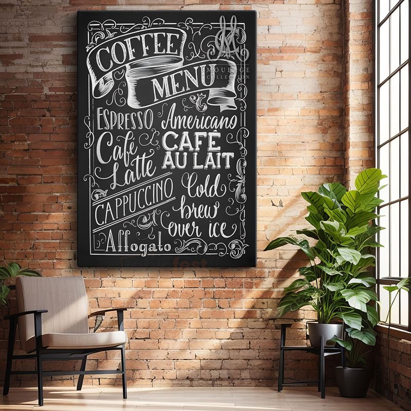 Coffee Menu - Kara Tahta Kafe Menüsü Kanvas Tablo