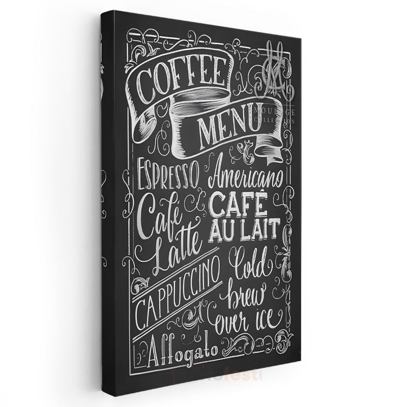 Coffee Menu - Kara Tahta Kafe Menüsü Kanvas Tablo