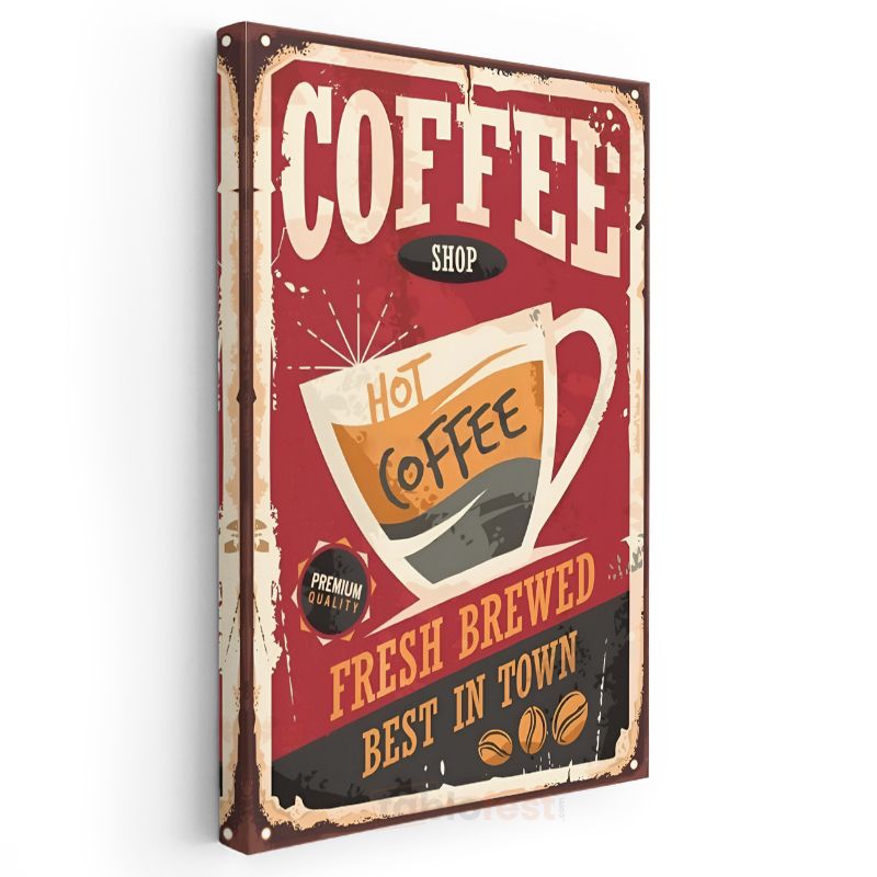 Coffee Shop - Vintage Kahve Reklamı Kanvas Tablo