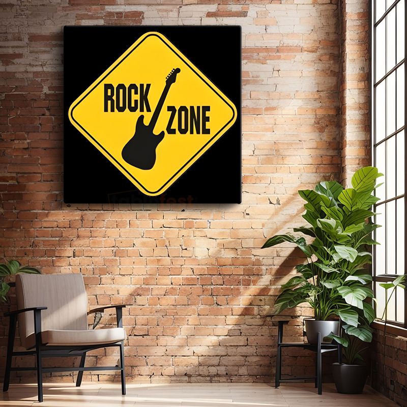 Rock Zone - Müzik Temalı Uyarı İşareti Kanvas Tablo