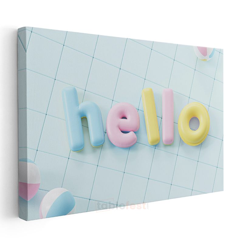 Hello - Pastel Renkli Şişme Harfler Kanvas Tablo