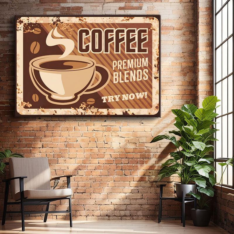 Coffee Premium Blends - Vintage Kahve Reklamı Kanvas Tablo