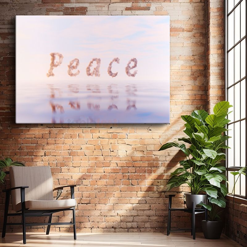 Peace - Bulut Yazılı Huzur Teması Kanvas Tablo