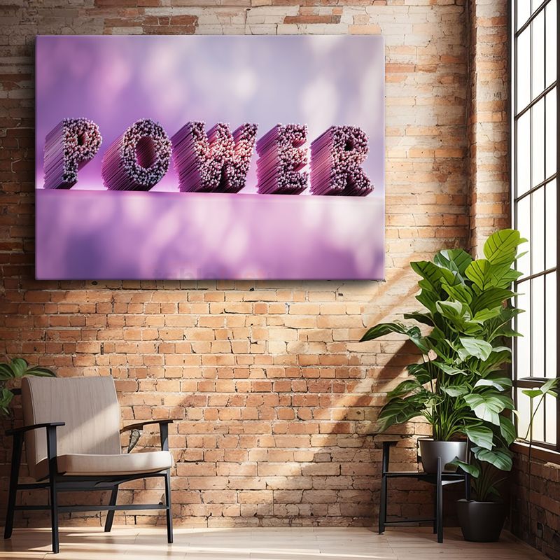 Power - Mor Tonlu 3D Tipografi Kanvas Tablo