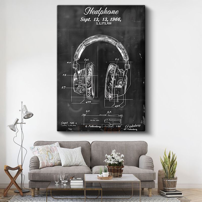 Kulaklık Patent Çizimi - 1966 Tarihli Teknik İllüstrasyon Kanvas Tablo