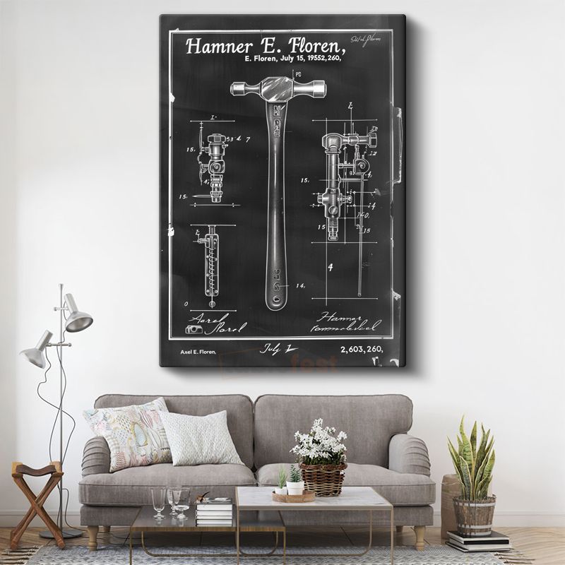 Çekiç Tasarımı - 1952 Patent Çizimi Kanvas Tablo