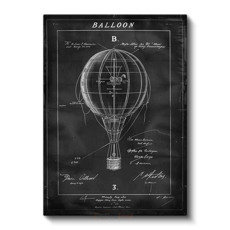 Sıcak Hava Balonu - Tarihi Uçuş Aracı Çizimi Kanvas Tablo