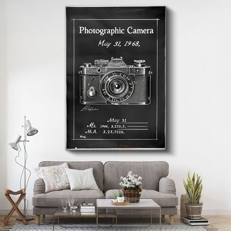 Klasik Fotoğraf Makinesi - 1968 Teknik Çizim Kanvas Tablo