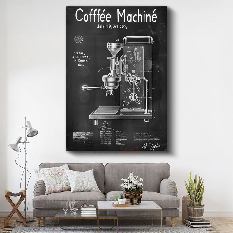 Kahve Makinesi - 1966 Vintage İcat Patent Çizimi Kanvas Tablo