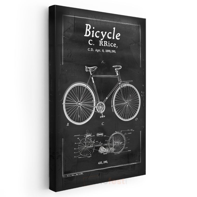 Bisiklet Tasarımı - 1890 Klasik Bisiklet Patent Çizimi Kanvas Tablo