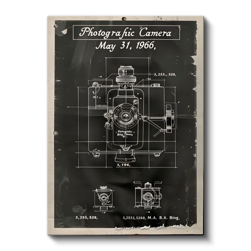 Fotoğraf Makinesi - 1966 Vintage Kamera Patent Çizimi Kanvas Tablo