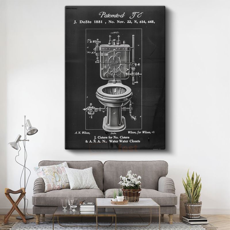 Sifon Sistemi - 1881 Vintage Banyo Tasarımı Patent Çizimi Kanvas Tablo