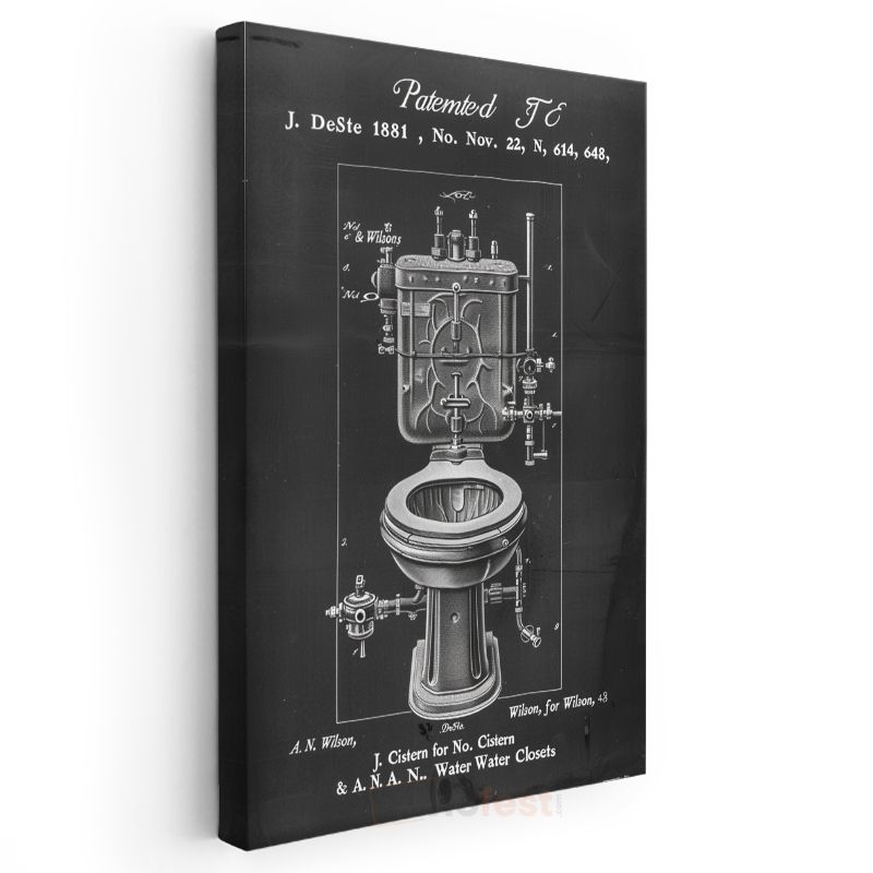 Sifon Sistemi - 1881 Vintage Banyo Tasarımı Patent Çizimi Kanvas Tablo