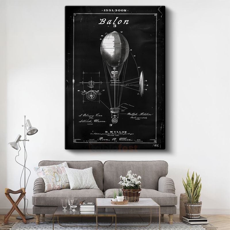 Hava Balonu - Vintage Uçuş Aracı Patent Çizimi Kanvas Tablo