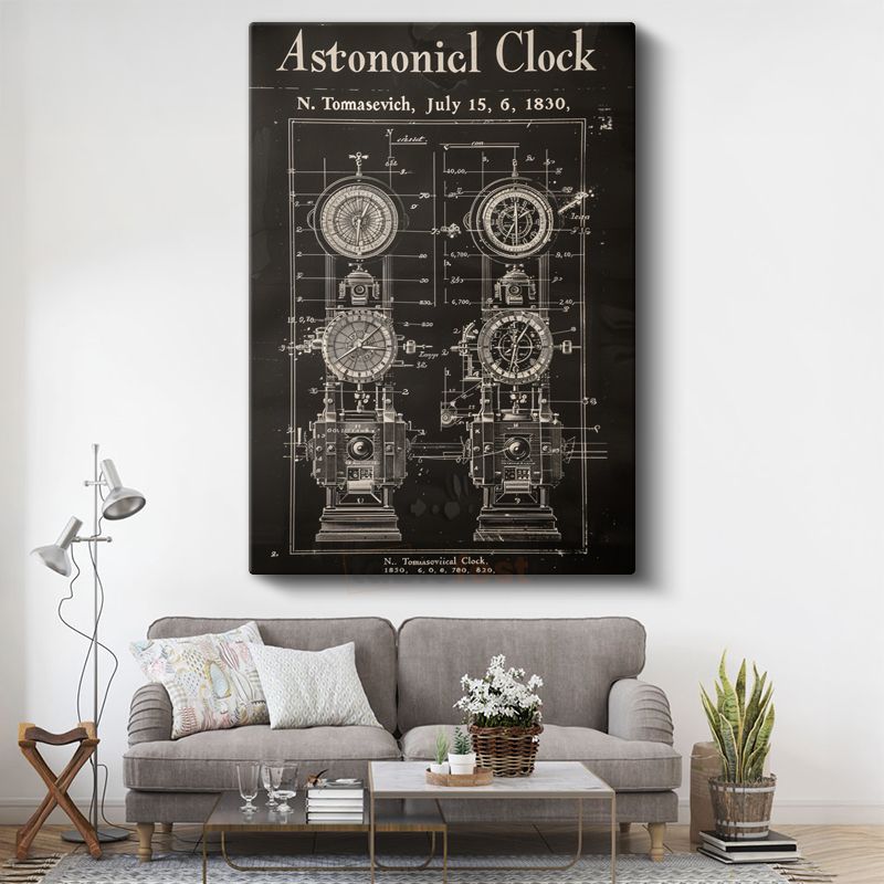 Astronomik Saat - Antik Zaman Ölçer Patent Çizimi Kanvas Tablo