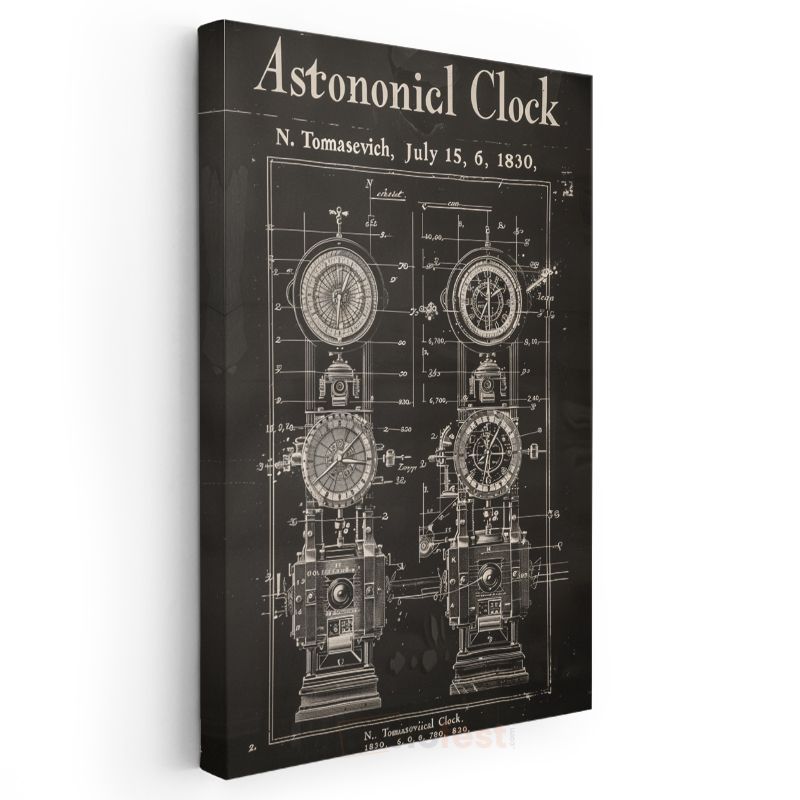 Astronomik Saat - Antik Zaman Ölçer Patent Çizimi Kanvas Tablo