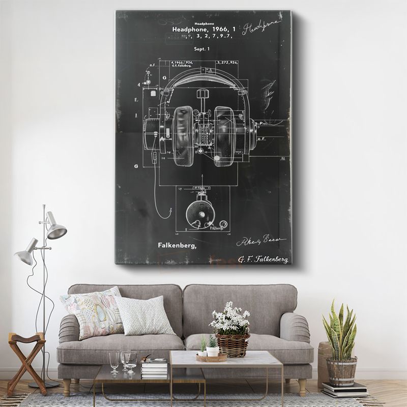 Kulaklık Tasarımı - 1966 Vintage Patent Çizimi Kanvas Tablo