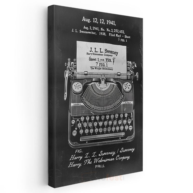 Klasik Daktilo - 1938 J.L. Sweeney İmzalı Tasarım Kanvas Tablo