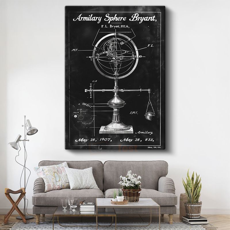 Armillary Küre - 1907 Tarihli Astronomik Alet Patenti Kanvas Tablo