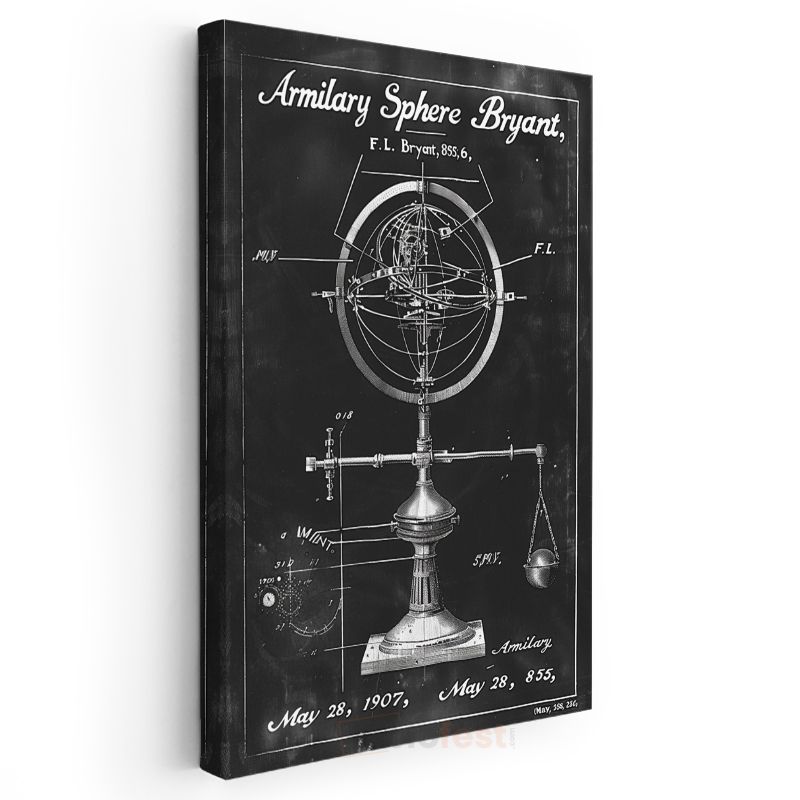 Armillary Küre - 1907 Tarihli Astronomik Alet Patenti Kanvas Tablo