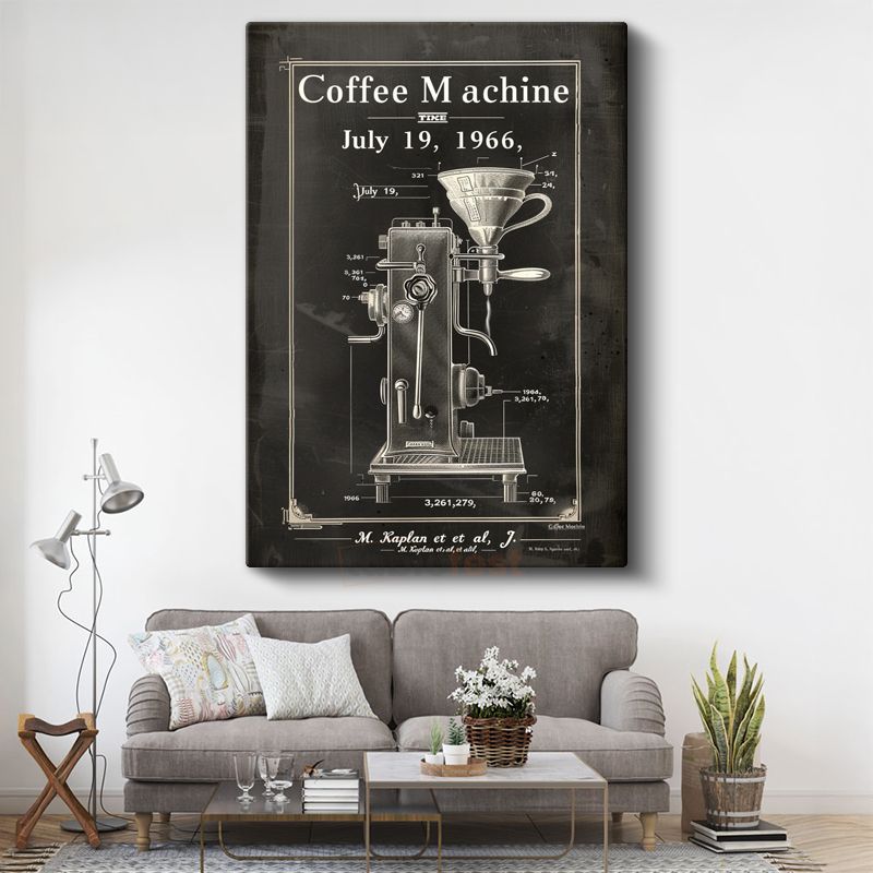 Kahve Makinesi Çizimi - 1966 Model Espresso Ekipmanı Kanvas Tablo