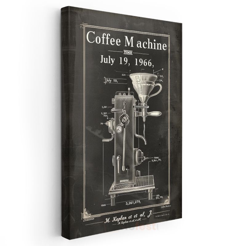 Kahve Makinesi Çizimi - 1966 Model Espresso Ekipmanı Kanvas Tablo