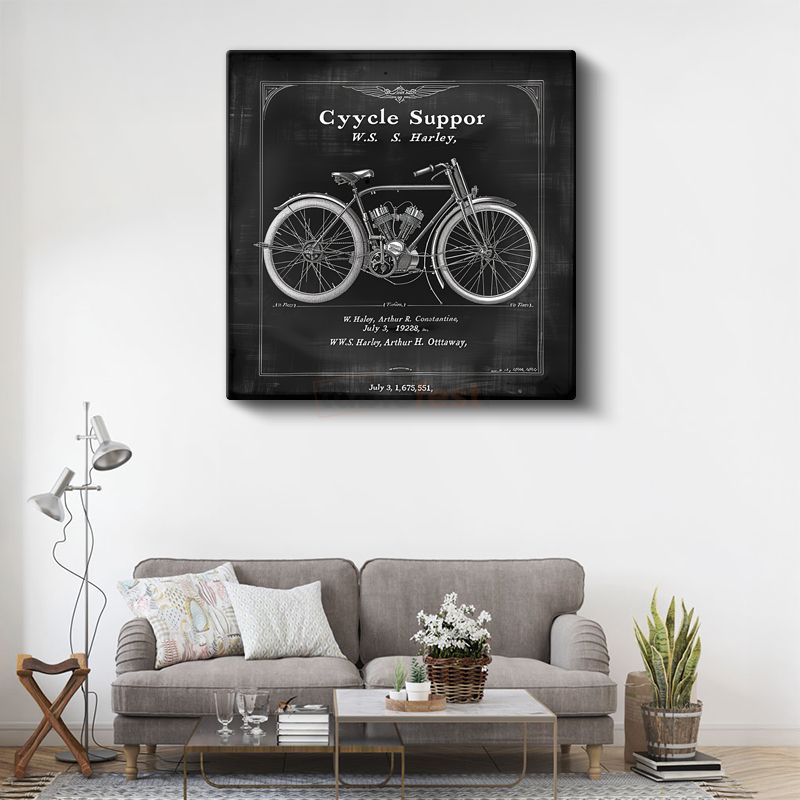Klasik Motosiklet Şeması - W.S. Harley İmzalı Kanvas Tablo