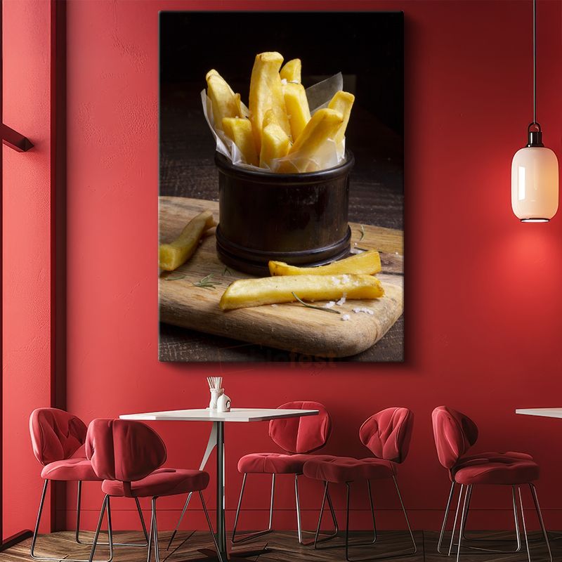 Altın Patates Kızartması - Ahşap Sunum Tahtasında Çıtır Lezzet Kanvas Tablo