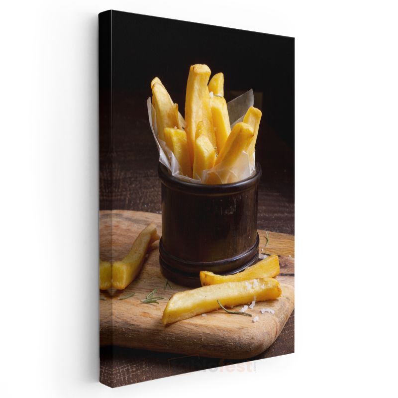 Altın Patates Kızartması - Ahşap Sunum Tahtasında Çıtır Lezzet Kanvas Tablo