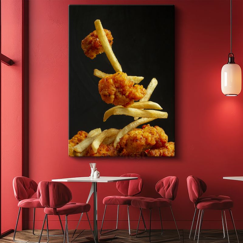 Çıtır Tavuk ve Patates - Havada Asılı Fast Food Ziyafeti Kanvas Tablo