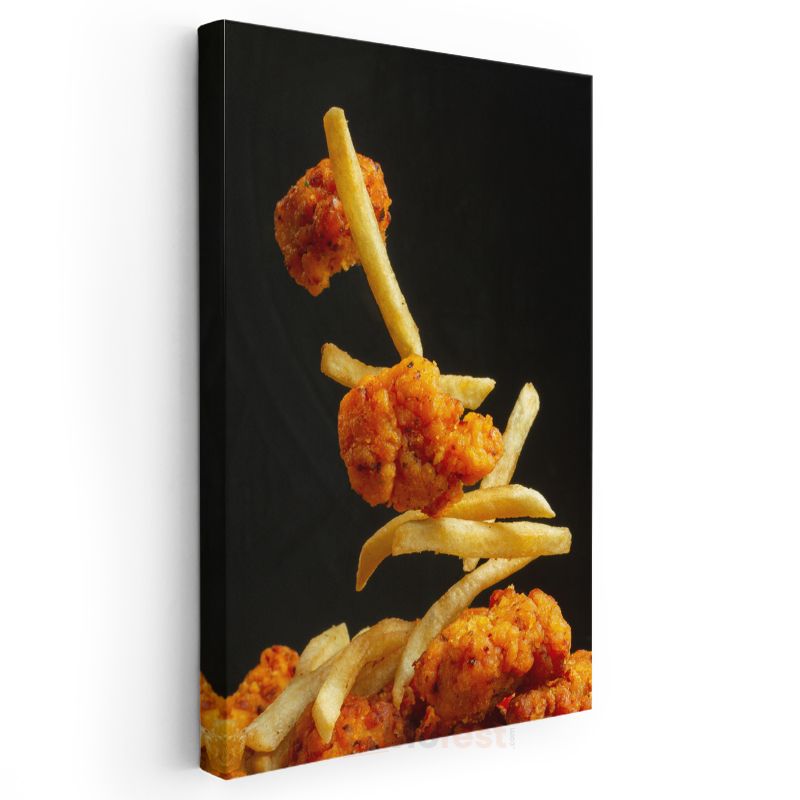 Çıtır Tavuk ve Patates - Havada Asılı Fast Food Ziyafeti Kanvas Tablo