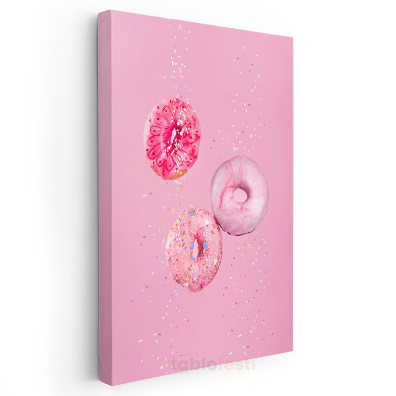 Pembe Donutlar - Renkli Şekerlemeli Tatlı Ziyafeti Kanvas Tablo