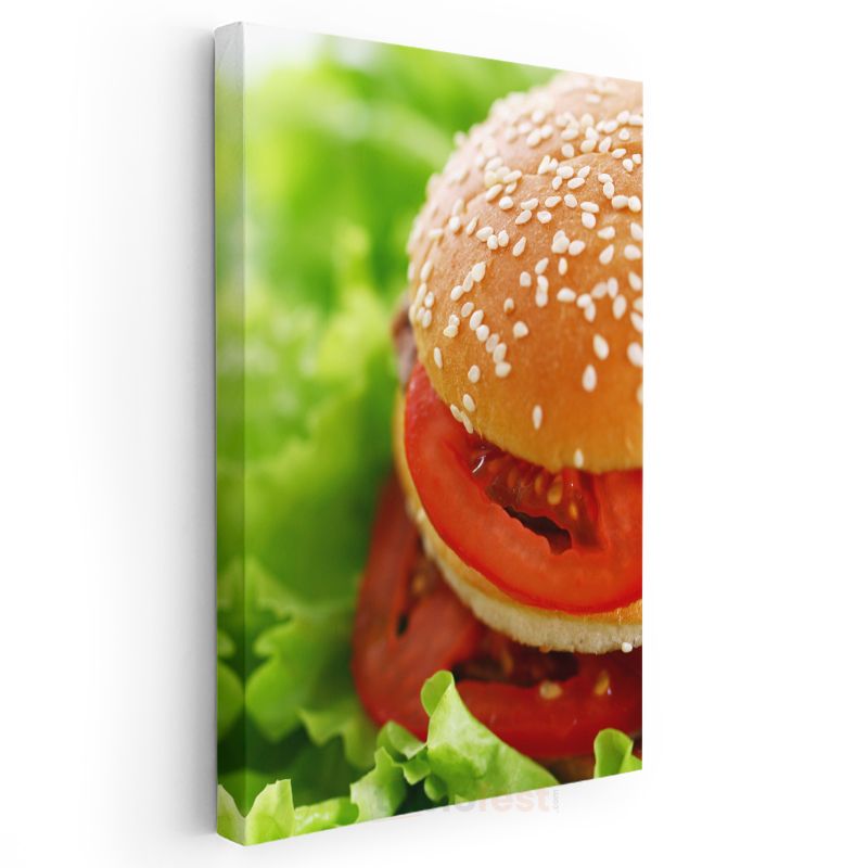 Hamburger - Taze Domates ve Yeşillikli Lezzet Kanvas Tablo