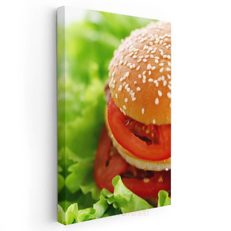 Lezzetli Hamburger - Taze Domates ve Yeşilliklerle Süslenmiş Kanvas Tablo