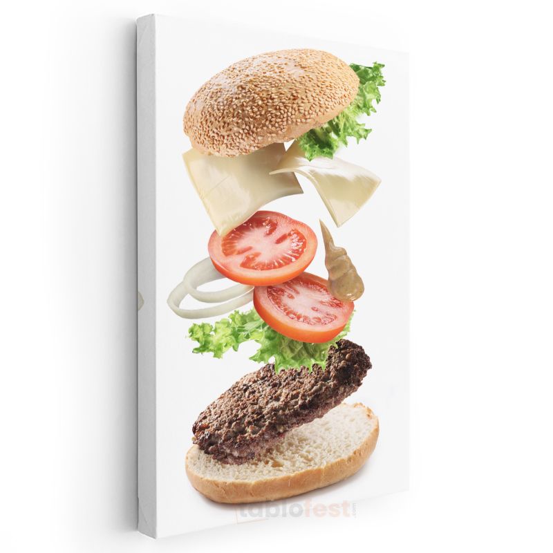 Hamburger Sanatı - Havada Asılı Malzemelerle Mükemmel Lezzet Kanvas Tablo