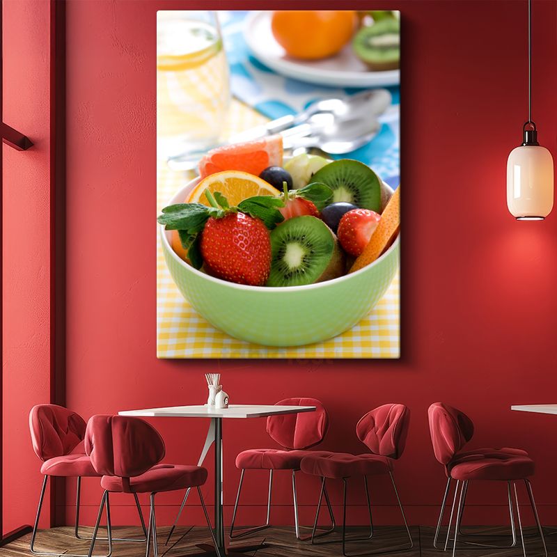 Taze Meyve Salatası - Çilek ve Kivi Karışımlı Sağlıklı Atıştırmalık Kanvas Tablo
