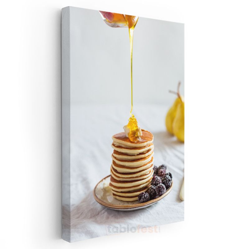 Altın Pancake - Bal ve Böğürtlen Eşliğinde Kanvas Tablo