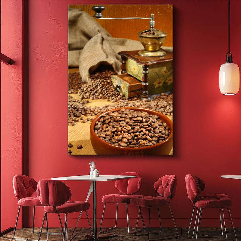 Kahve Çekirdekleri - Nostaljik Değirmen Detayı Kanvas Tablo