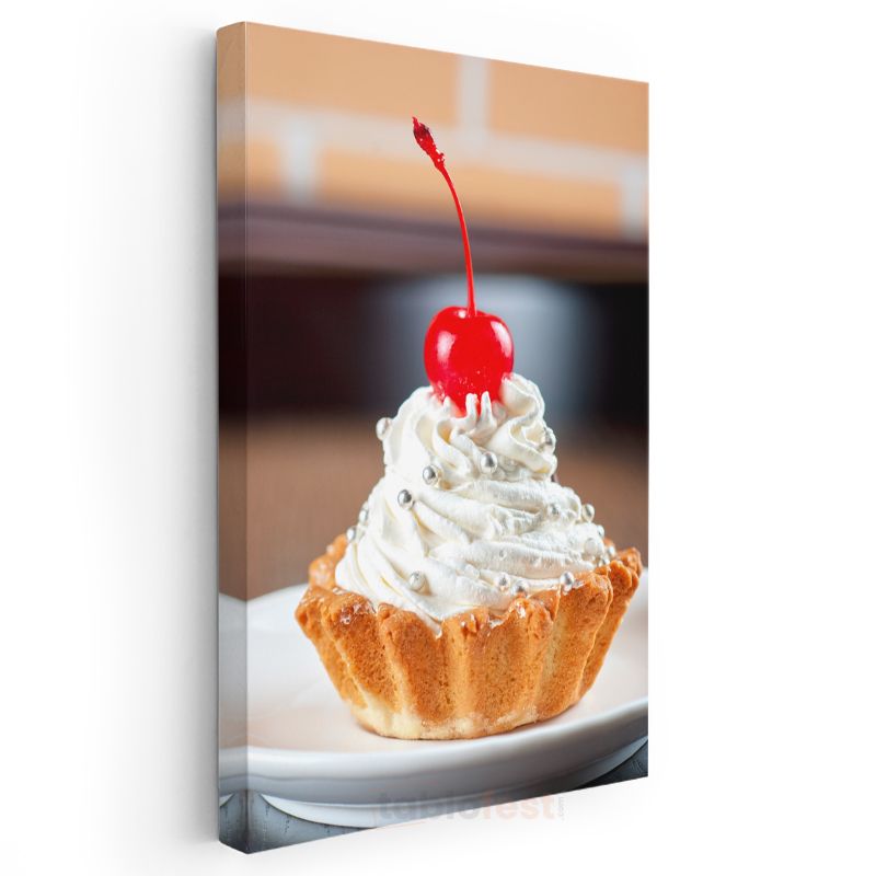 Kirazlı Mini Tart - Kremşantili Tatlı Atıştırmalık Kanvas Tablo