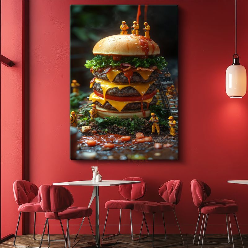 Dev Hamburger - Katmanlı Fast Food Kanvas Tablo