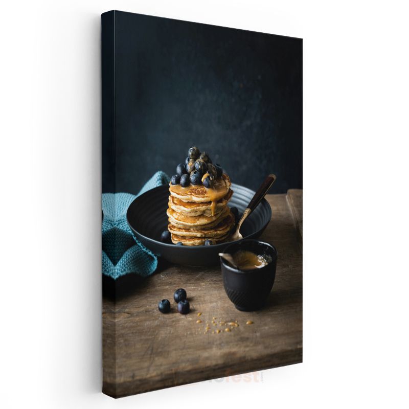 Yaban Mersinli Pancake - Akışkan Bal Sosuyla Kanvas Tablo