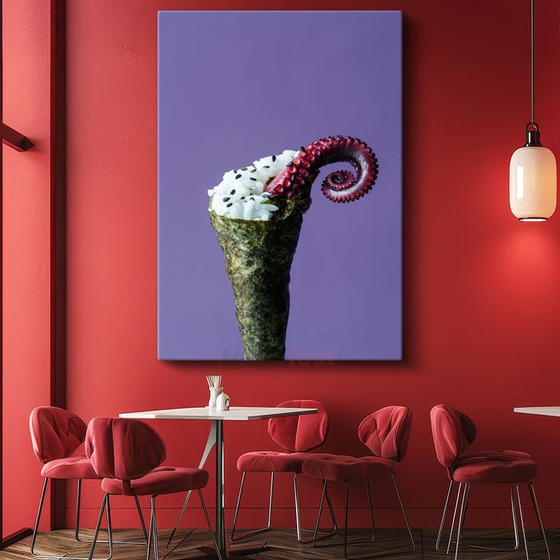 Ahtapot Tentakeli - Deniz Mahsullü Sushi Sanatı Kanvas Tablo