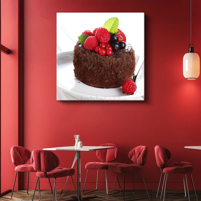 Çikolatalı Sufle - Orman Meyveli Tatlı Lezzet Kanvas Tablo