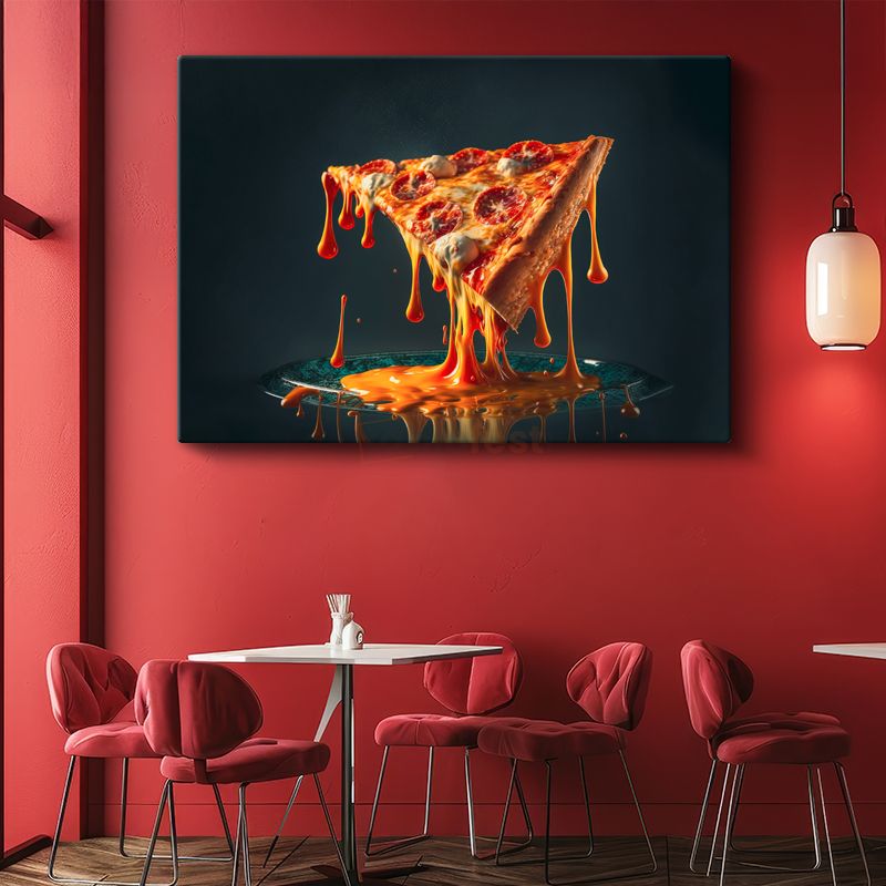 Eriyen Peynirli Pizza - Lezzetin Akışkan Hali Kanvas Tablo