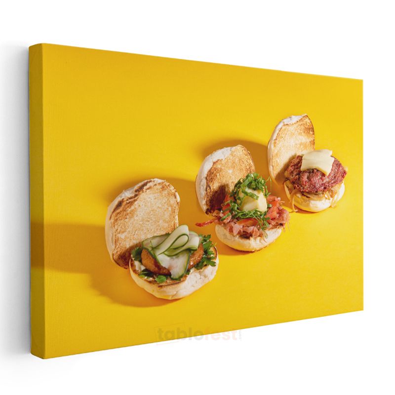 Mini Hamburgerler - Çeşitli Malzemeli Lezzetler Kanvas Tablo