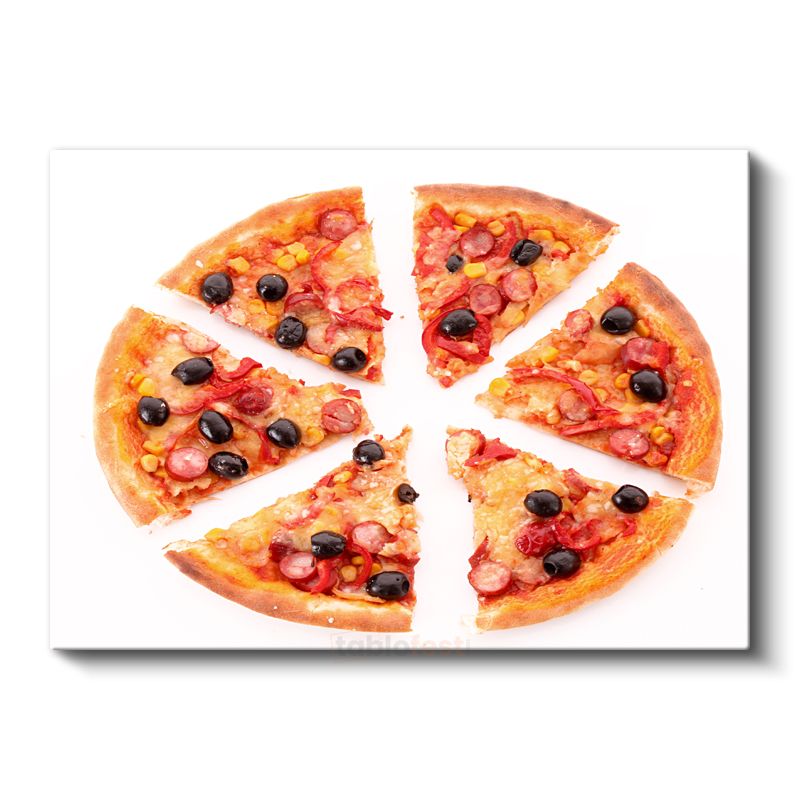 Dilimlenmiş Pizza - Sucuklu ve Zeytinli Karışık Kanvas Tablo