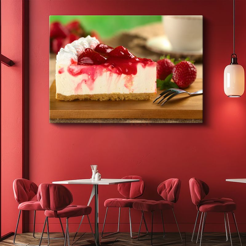 Çilekli Cheesecake - Kremsi Lezzet Dilimi Kanvas Tablo