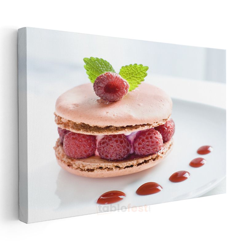 Ahududulu Macaron - Pembe Lezzet Kanvas Tablo